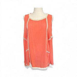 🧡 EUC++ UMGEE Orange Cold Shoulder Crochet Detail Blouse | Sz M